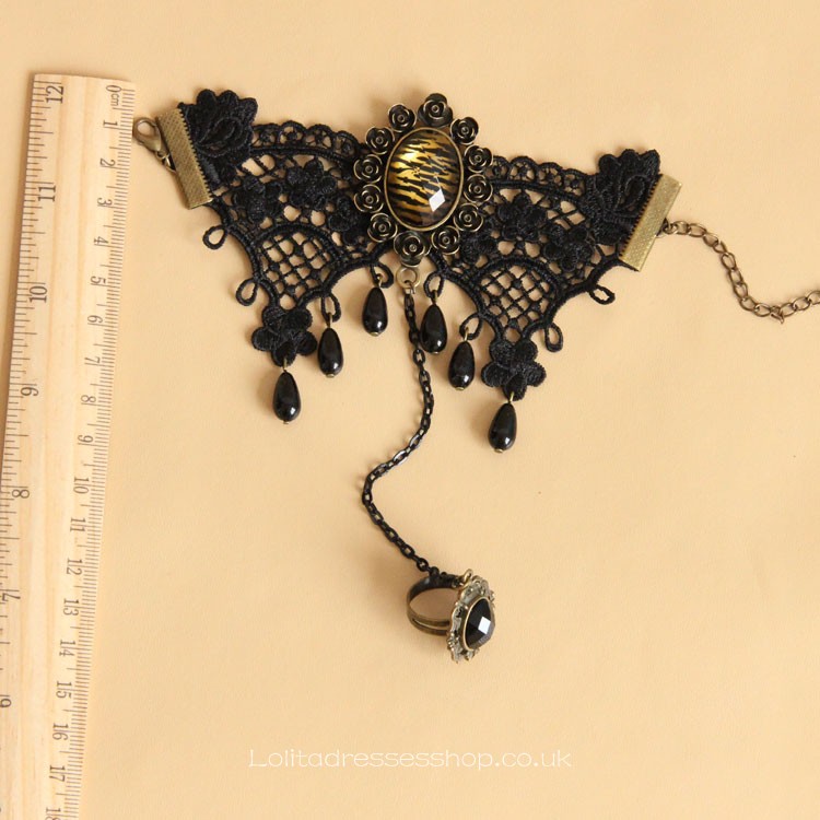 Gothic Vampire Black Lace Leopard Lolita Bracelet