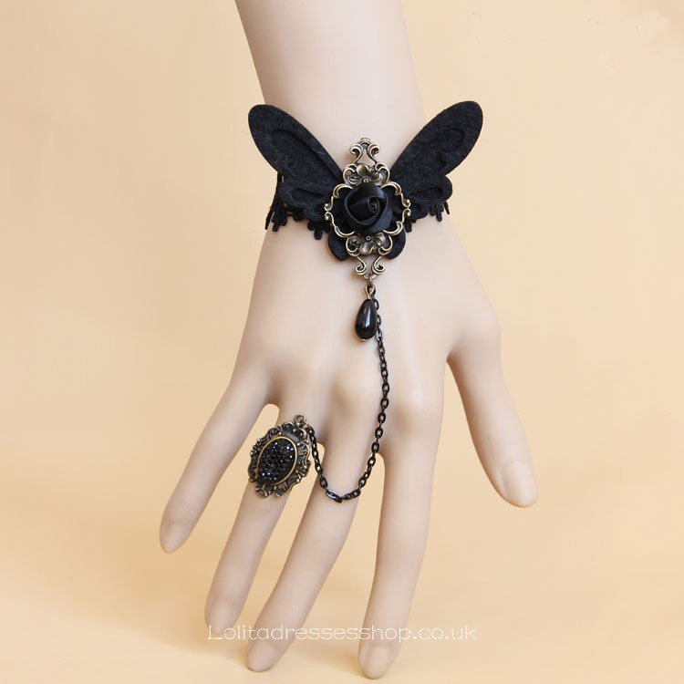 Gothic Vampire Lace and Butterfly Lolita Bracelet