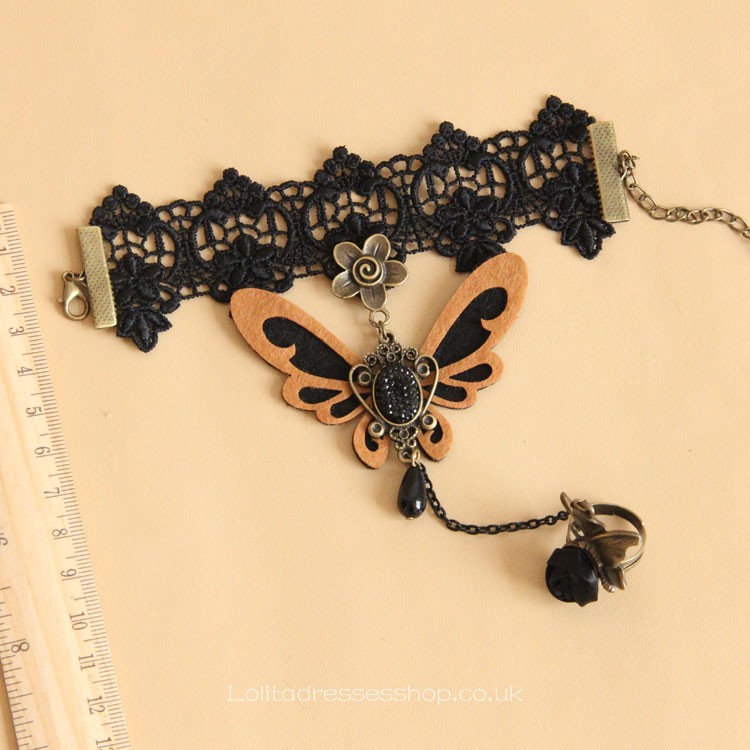 Fashion Black Lace Flower and Butterfly Lolita Bracelet