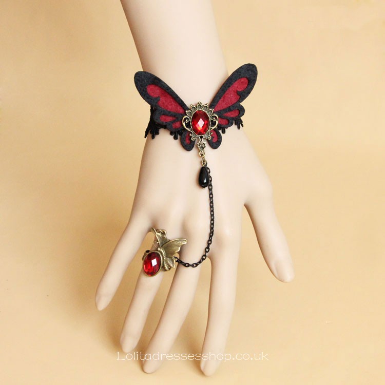 Black Lace Nonwoven Butterfly with Pearls Lolita Bracelet