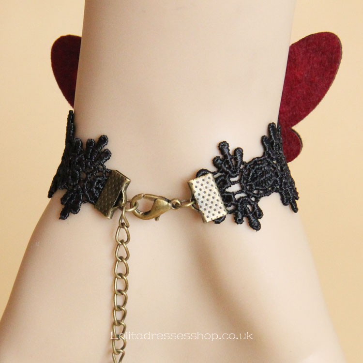 Black Lace Nonwoven Butterfly with Pearls Lolita Bracelet
