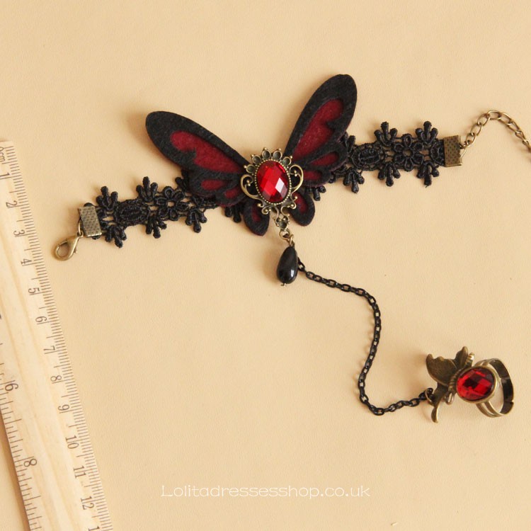 Black Lace Nonwoven Butterfly with Pearls Lolita Bracelet