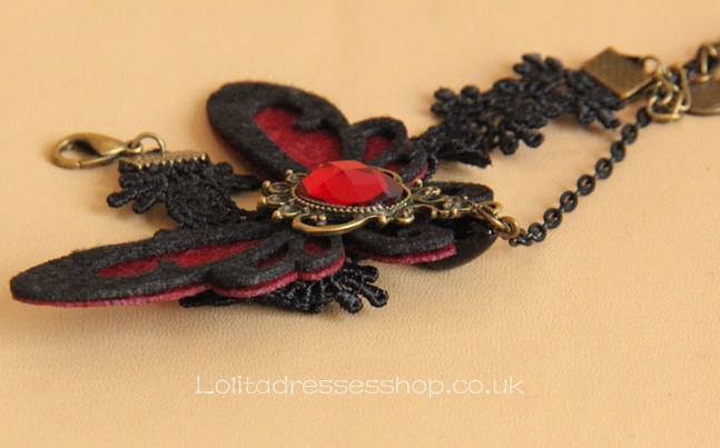 Black Lace Nonwoven Butterfly with Pearls Lolita Bracelet