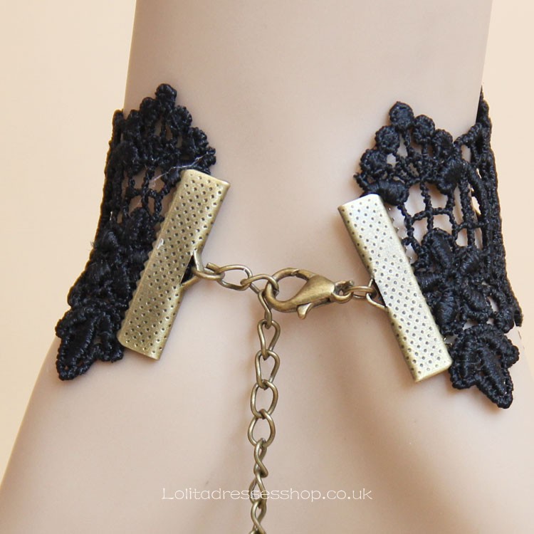 Lolita Black Lace Gemstone Bronze Flower Bracelet