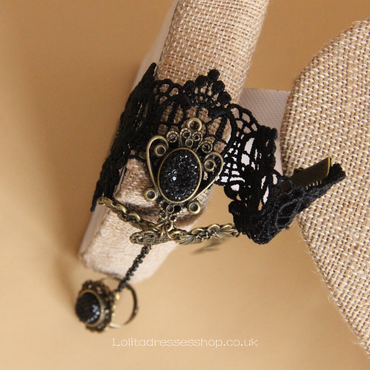 Lolita Black Lace Gemstone Bronze Flower Bracelet