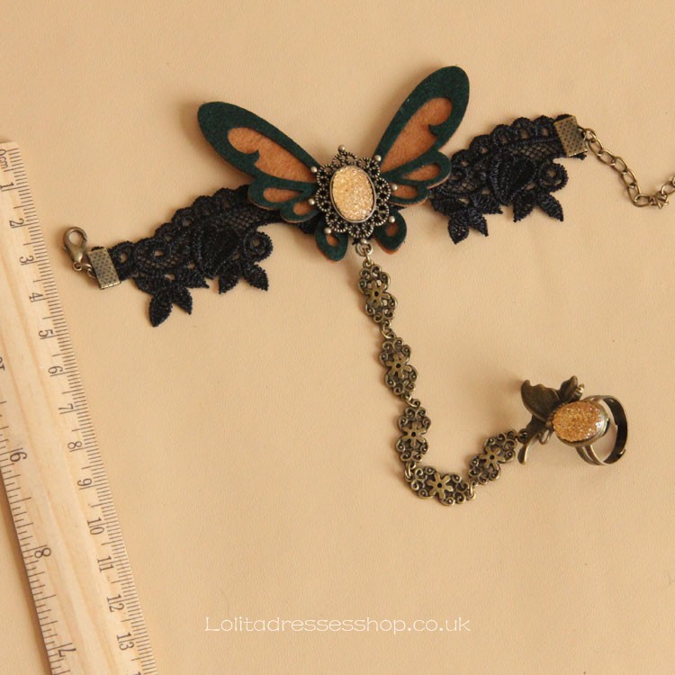 Lolita Vintage Black Lace Gemstone Bracelet