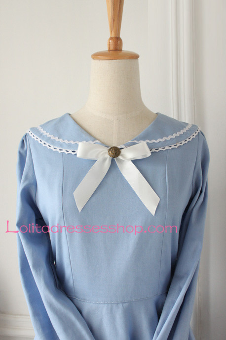 Cheap Sweet Light Blue Cotton Doll Collar Long Sleeves Sailor Lolita ...