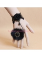 Black Lace and Fox Wool with Rose Pearl Lolita Bracelet