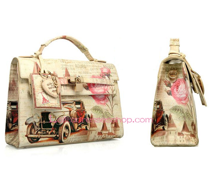 The Arch Printing Vintage Sports Car PU Lolita Handbag