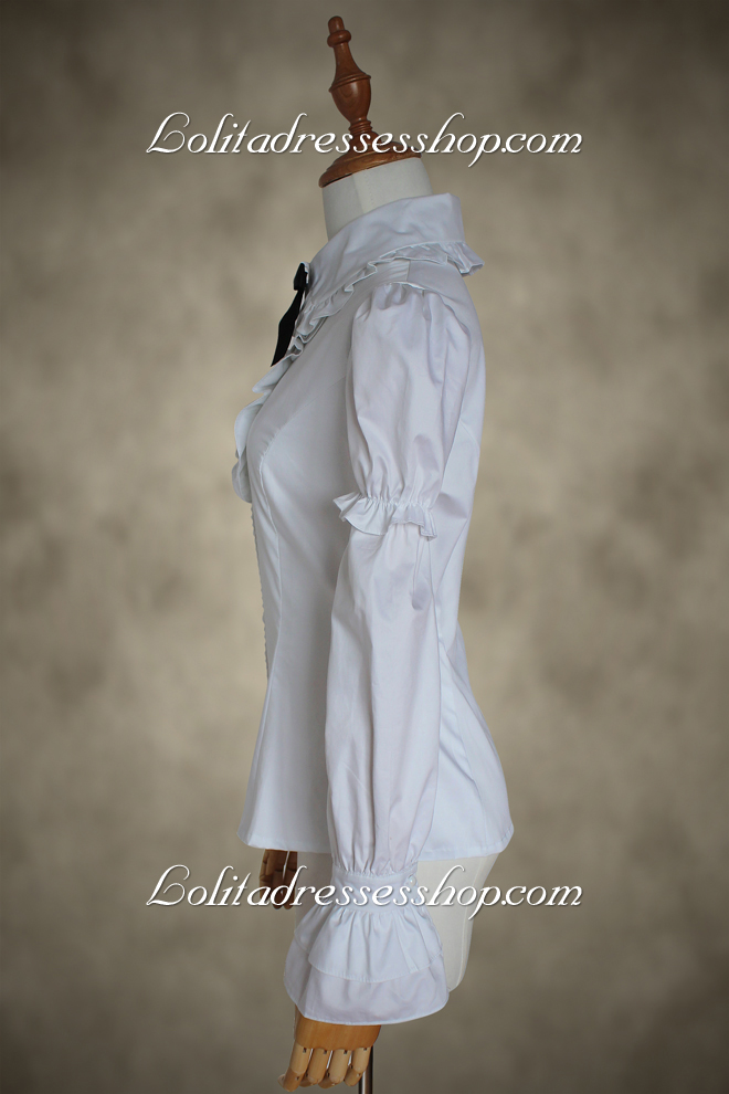 White Cotton Lapel Long Bowknot Sleeve Lolita Blouse