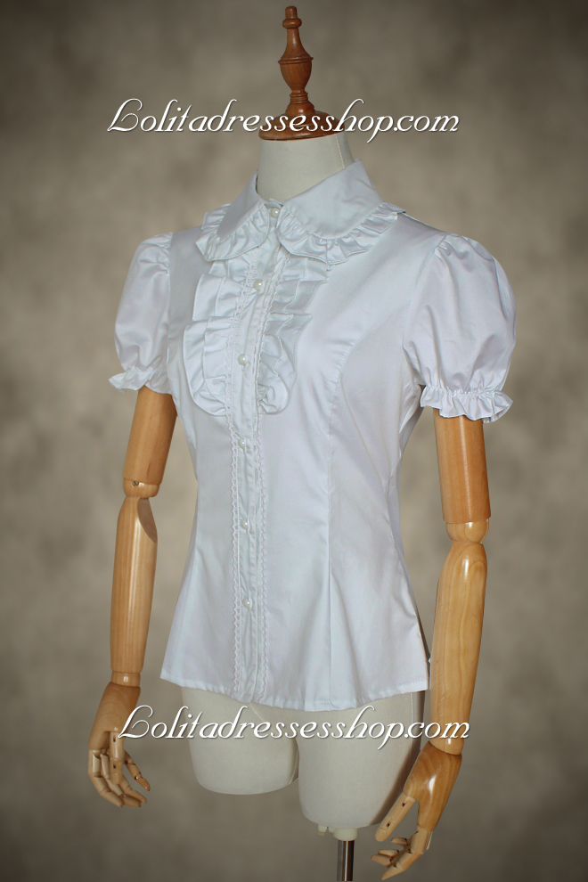 White Cotton Lapel Long Bowknot Sleeve Lolita Blouse