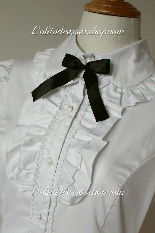 White Cotton Lapel Long Bowknot Sleeve Lolita Blouse