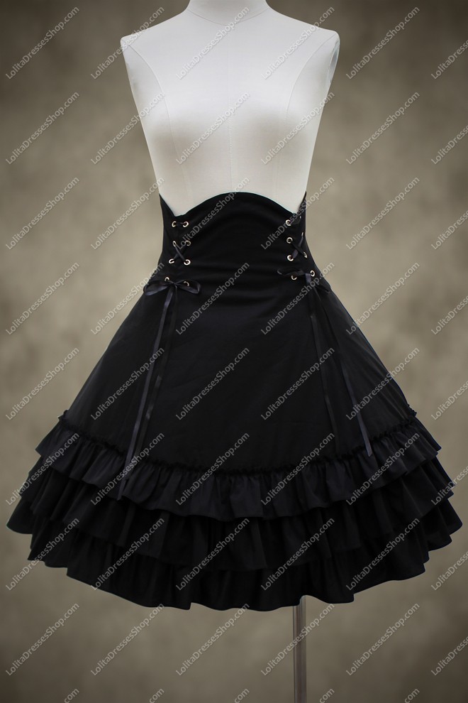 High Waist Black Flouncing Lolita Skirt