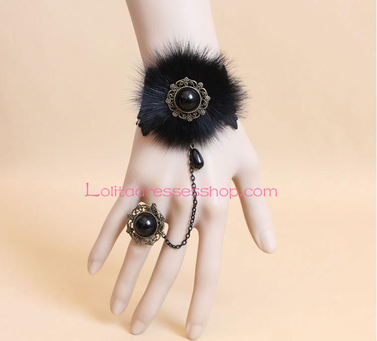 Gothic Black Plush Luxury Lolita Bracelet