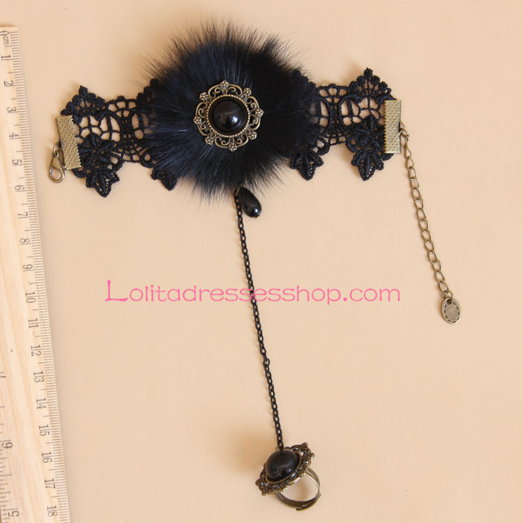 Gothic Black Plush Luxury Lolita Bracelet