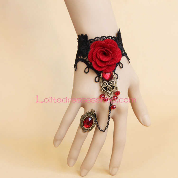 Elegant Black Lace Rose Crystal Lolita Bracelet
