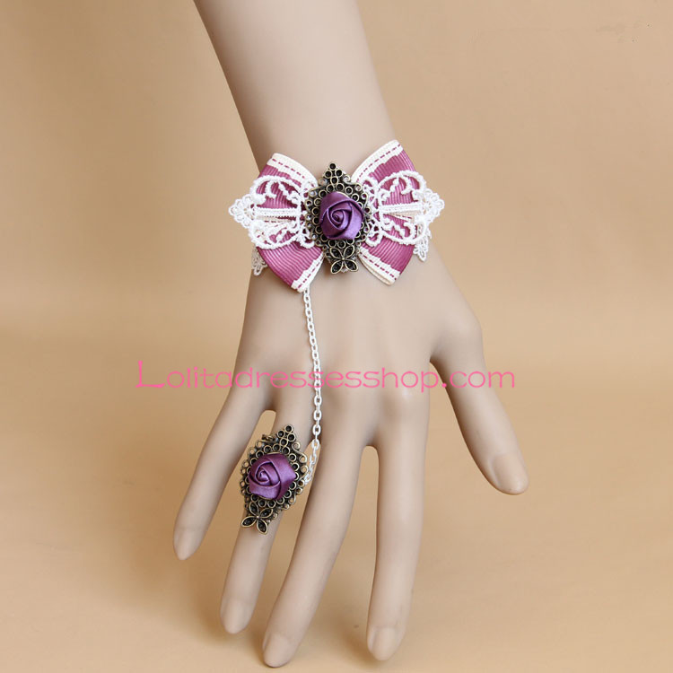 White Lace and Purple Bowknot Lolita Bracelet