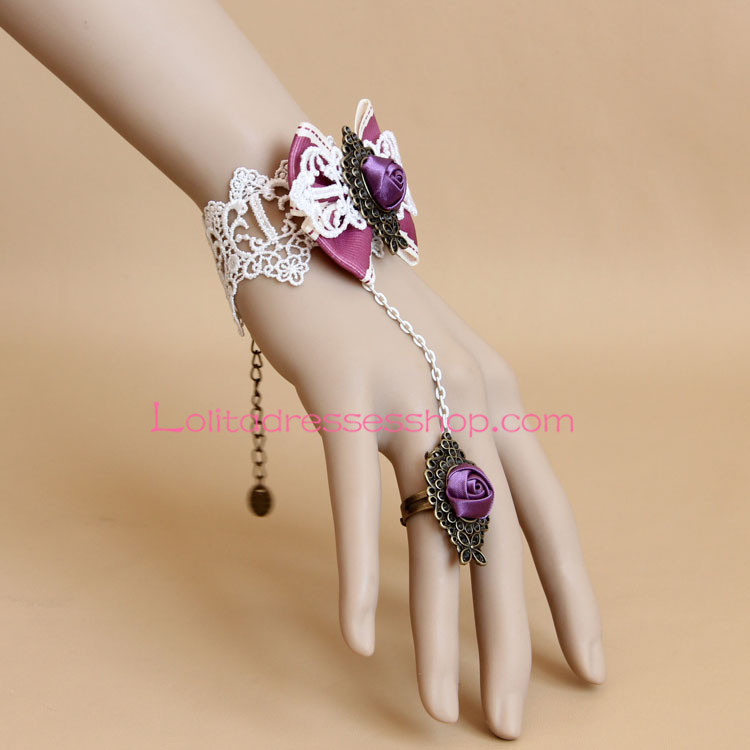 White Lace and Purple Bowknot Lolita Bracelet