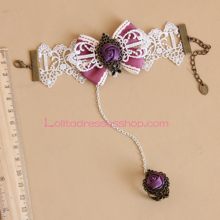 White Lace and Purple Bowknot Lolita Bracelet