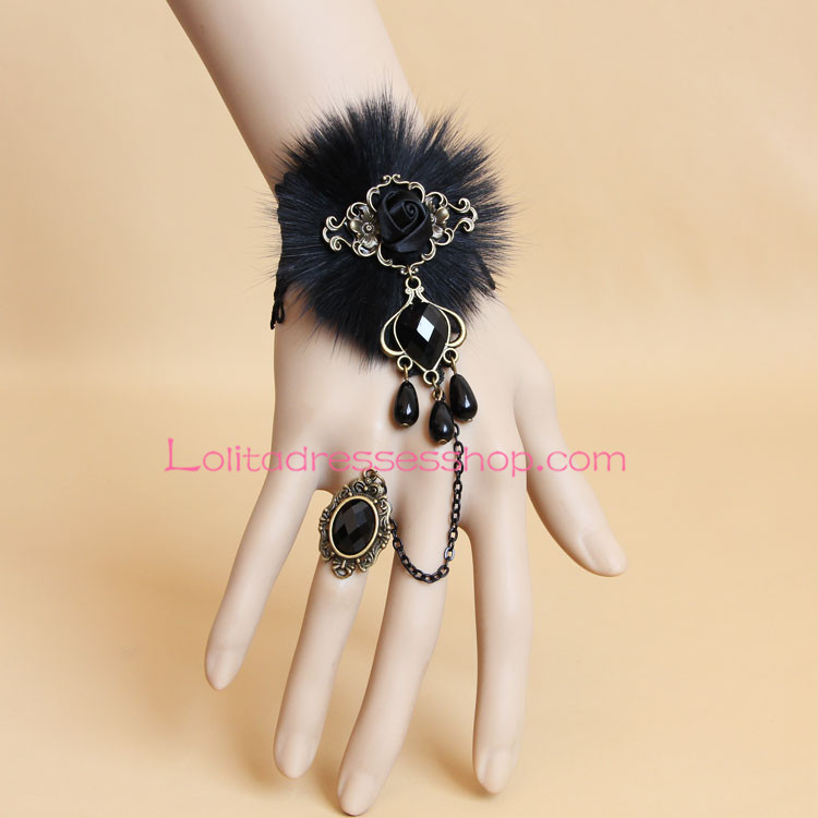 Dance Luxury Black Fox Fur Lace Lolita Bracelet