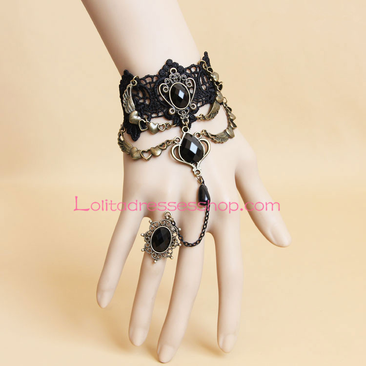 Black Lace Bronze Accessories Pearls Lolita Bracelet
