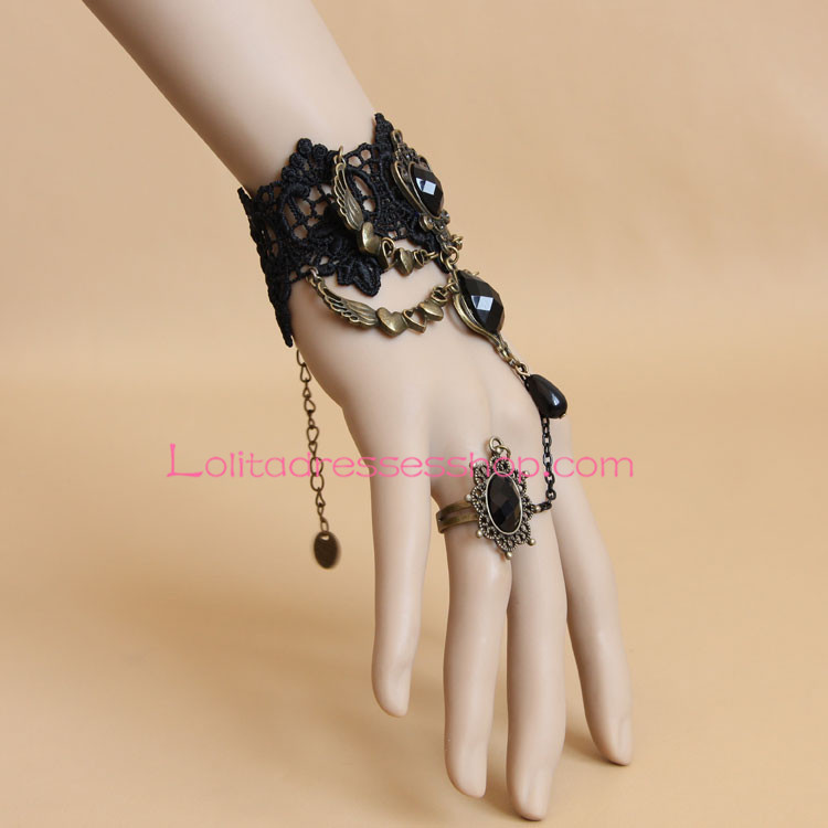 Black Lace Bronze Accessories Pearls Lolita Bracelet