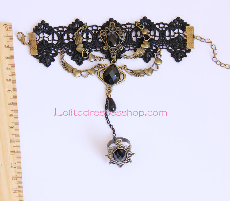 Black Lace Bronze Accessories Pearls Lolita Bracelet