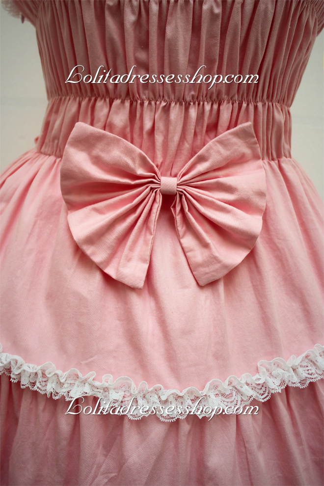 Pink Cotton Square Neck Sleeveless Bowknot Sweet Lolita Dress