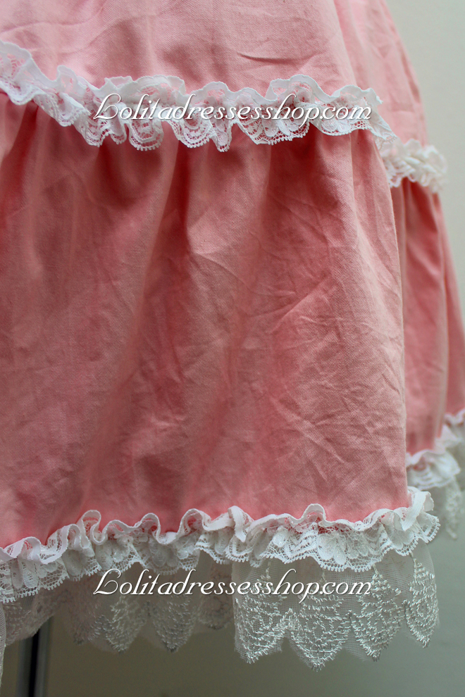 Pink Cotton Square Neck Sleeveless Bowknot Sweet Lolita Dress