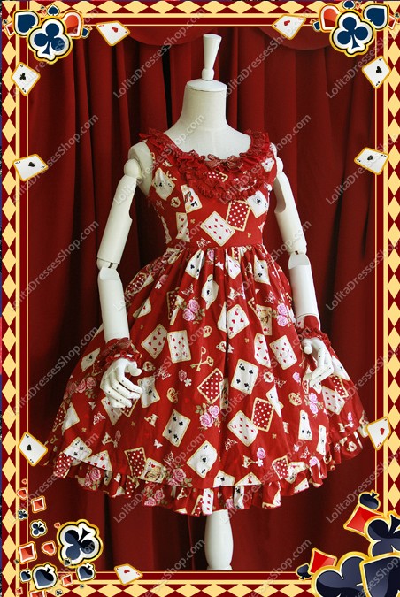 Red Poker Printing High Waist Sweet Lolita Dress