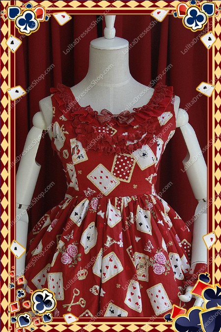 Red Poker Printing High Waist Sweet Lolita Dress