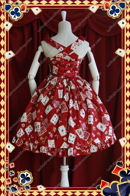 Red Poker Printing High Waist Sweet Lolita Dress