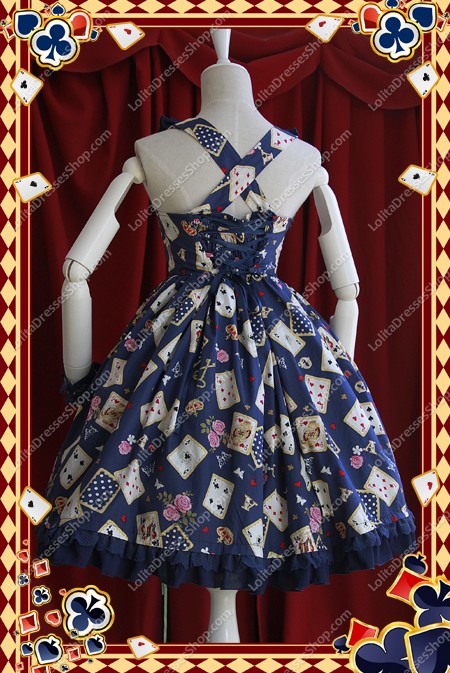 Blue Poker Printing High Waist Sweet Lolita Dress