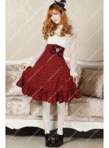 Sweet Red High Waist Lattice with Bowknot Lolita Skirt