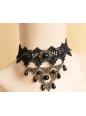 Black Lace with Bronze Accessories Pearls Lolita Necklace