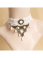 White Lace with Bronze Accessories Pearls Lolita Necklace