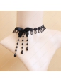 Black Lace Bowknot and Pearls Tassel Lolita Necklace