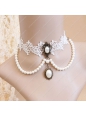 Sweet White Lace Pearls Lolita Necklace