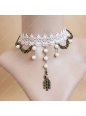 Pearl Weave Peacock White Lace Bridal Gown Fashion Lolita Necklace