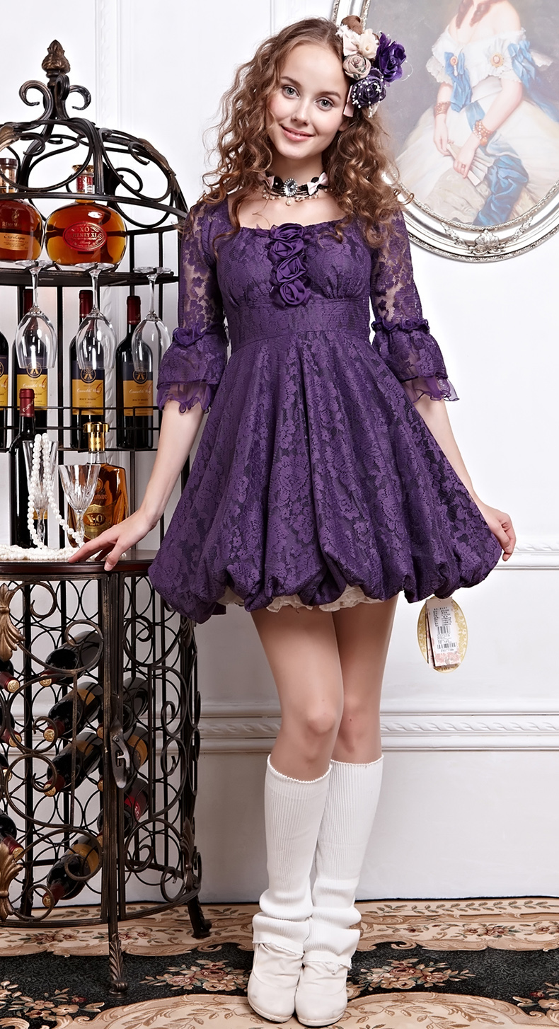 Dream Violet Ruffled Sleeve Lace Fashion Lolita Dress