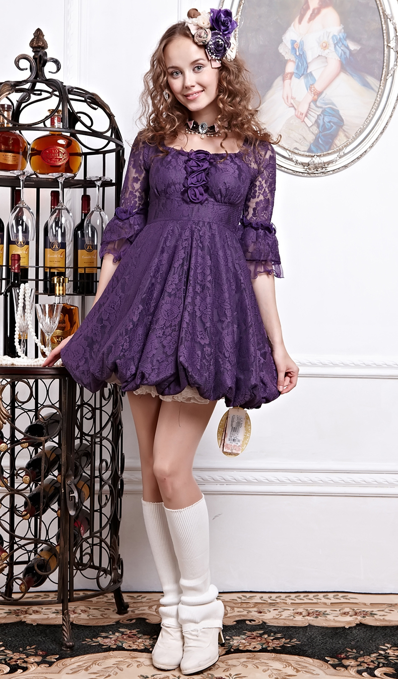 Dream Violet Ruffled Sleeve Lace Fashion Lolita Dress