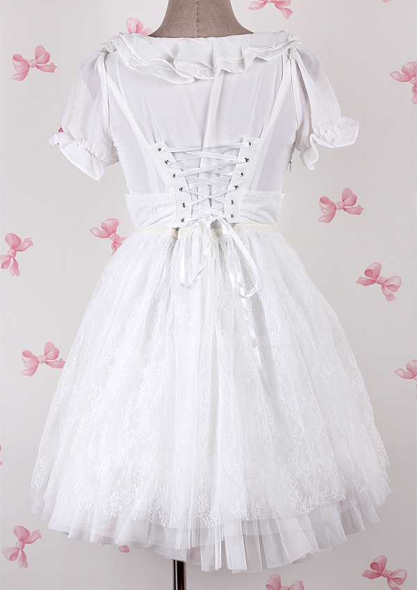 Plain White Chiffon Round Neck Gauze Fashion Lolita Dress