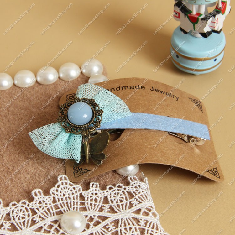 Sweet Pearl Blue Butterfly Lolita Headdress Barrette