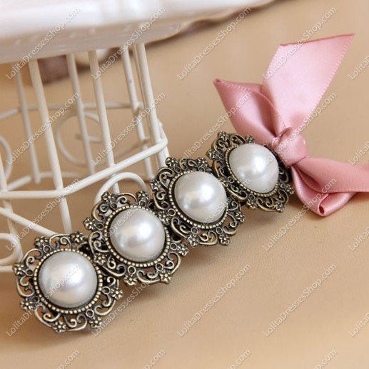 Vintage Lady Pearl Bow Lolita Headdress Barrette