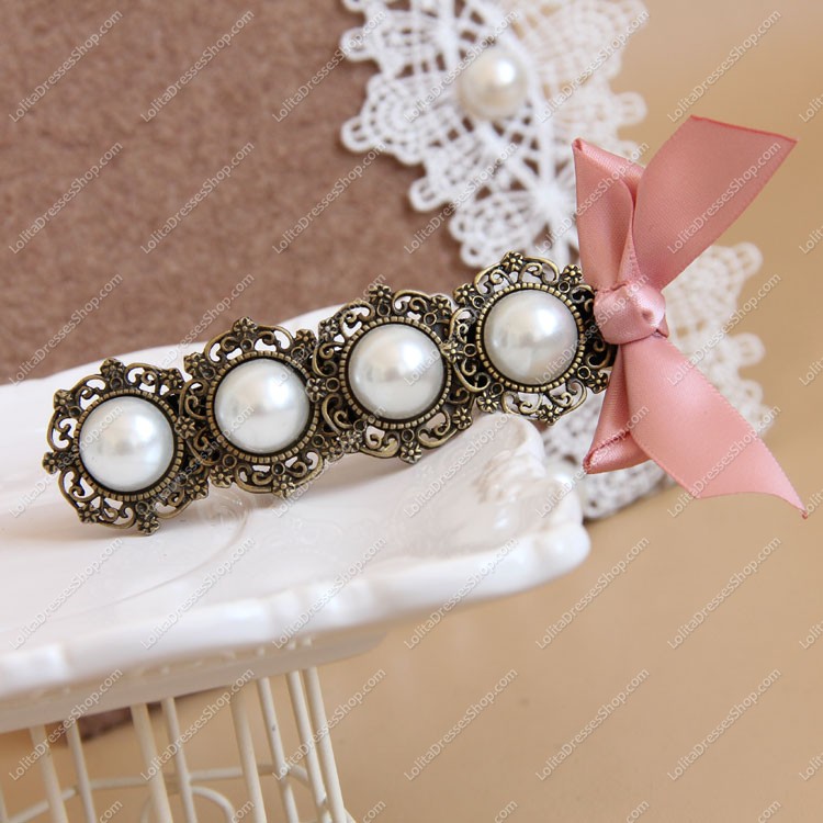 Vintage Lady Pearl Bow Lolita Headdress Barrette