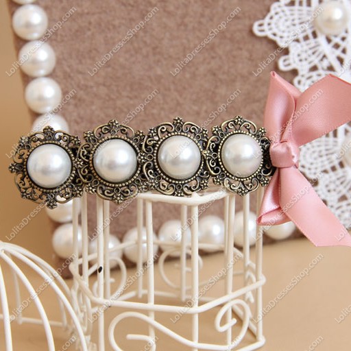 Vintage Lady Pearl Bow Lolita Headdress Barrette