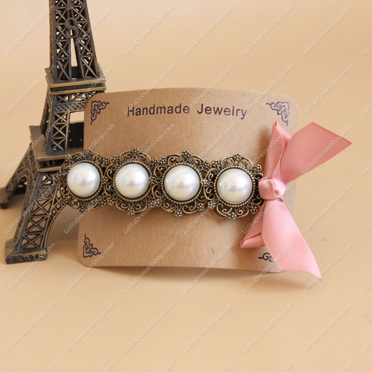 Vintage Lady Pearl Bow Lolita Headdress Barrette