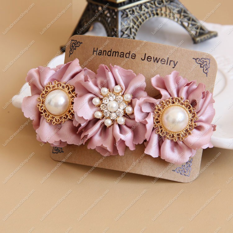 Vintage Female Flower Pearl Rhinestone Lolita Headdress Barrette