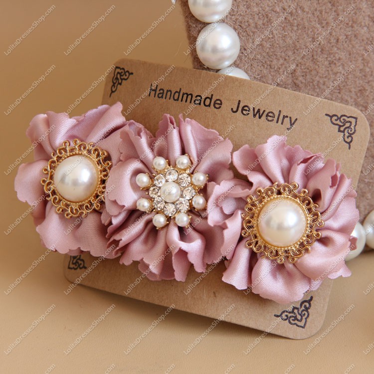 Vintage Female Flower Pearl Rhinestone Lolita Headdress Barrette