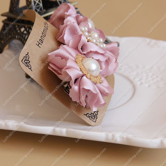 Vintage Female Flower Pearl Rhinestone Lolita Headdress Barrette